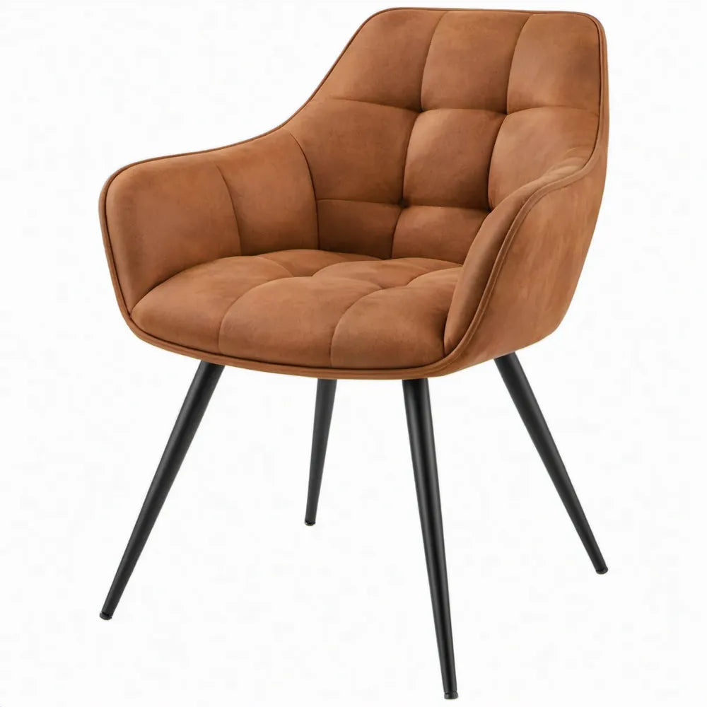 Armstoel met armleuningen 60 x 65 x 86 cm – Cognac microvezel met zwarte stalen poten