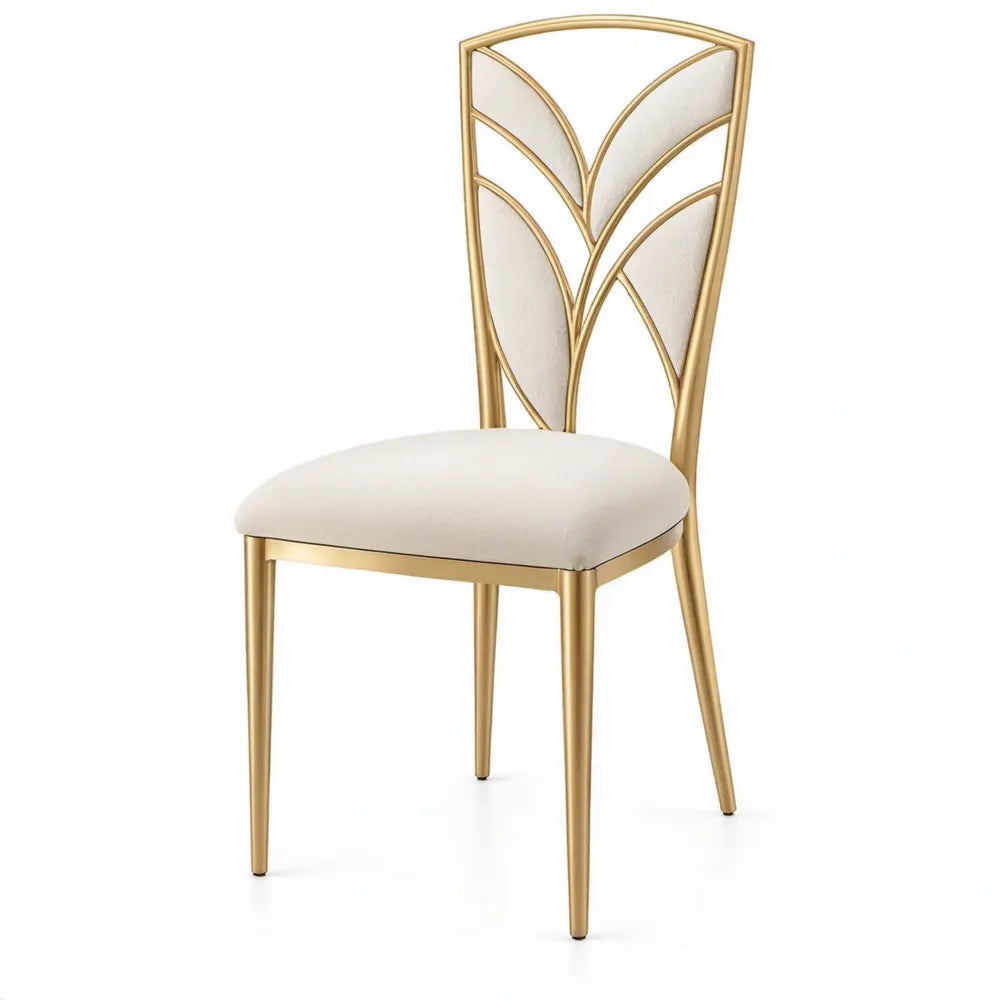 Eetkamerstoel met goudkleurig stalen frame en witte polyester bekleding, 45 x 50 x 95 cm