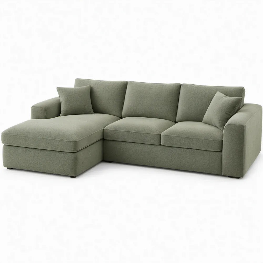 Olijfgroene hoekbank met chaise longue links 250 x 160 x 85 cm