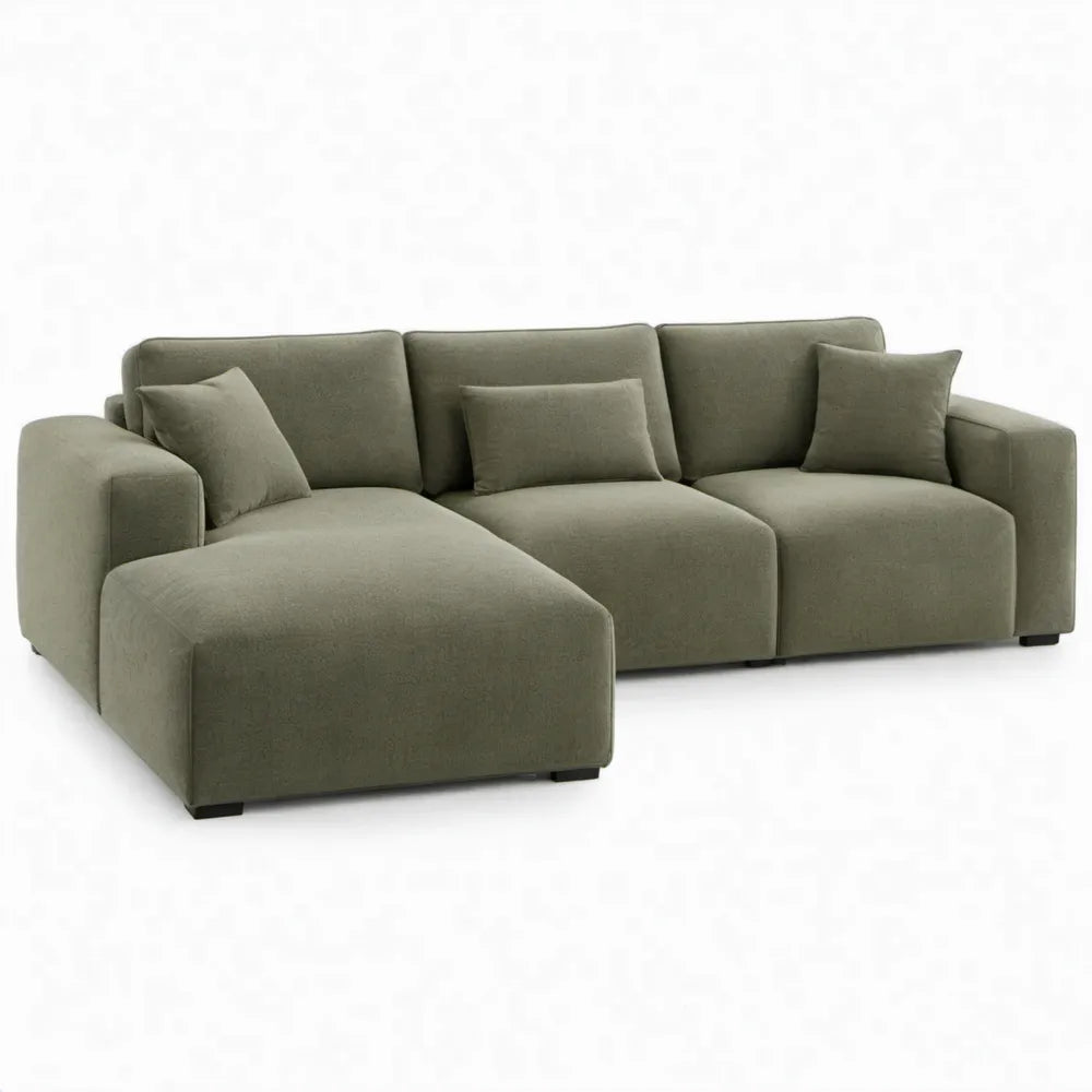 L-vormige hoekbank met chaise longue links 280 x 165 x 85 cm Olijfgroen polyester