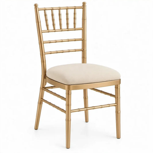 Chiavari eetkamerstoel goud met beige polyester zitting, 40 x 44 x 92 cm