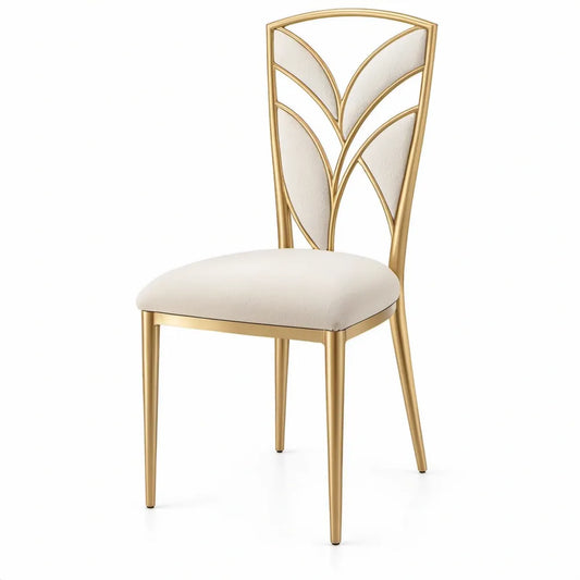 Eetkamerstoel met goudkleurig stalen frame en witte polyester bekleding, 45 x 50 x 95 cm