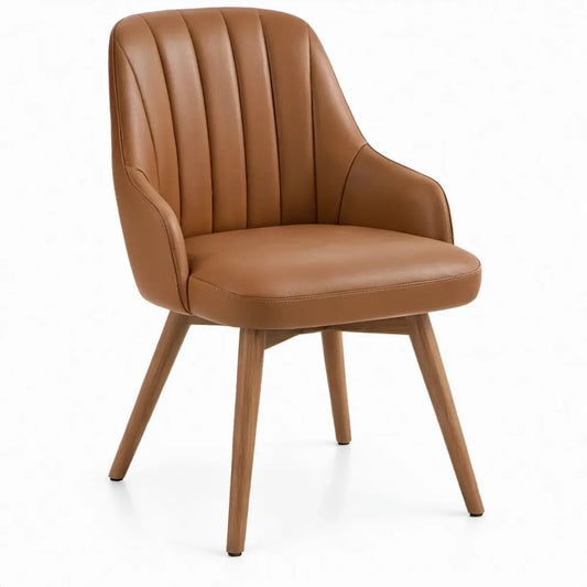 Stoel met armleuningen 84 x 58 x 61 cm cognacbruin kunstleer en massief rubberhout