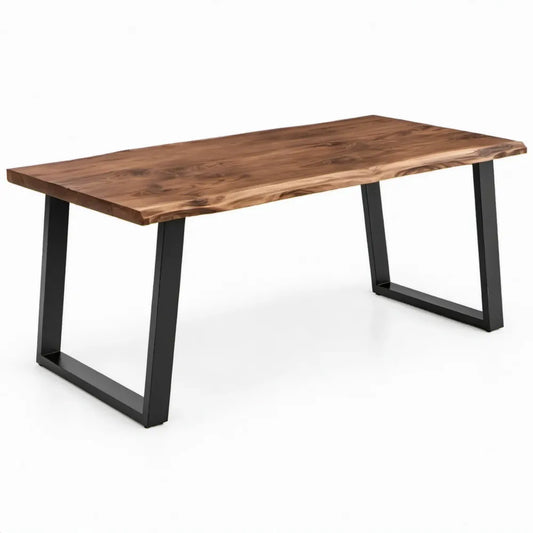 Rechthoekige eettafel 180 x 90 x 75 cm van massief acaciahout met zwarte stalen U-poten
