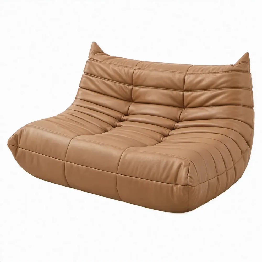 2-zits vloerloungesofa van kunstleer, 160 x 102 x 70 cm, camelbruin