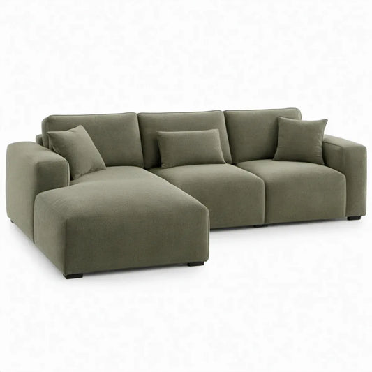 L-vormige hoekbank met chaise longue links 280 x 165 x 85 cm Olijfgroen polyester