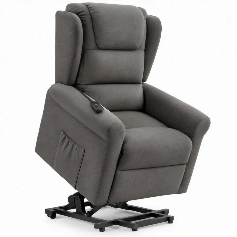 Elektrische verstelbare sta-opfauteuil donkergrijs/zwart polyester 85 x 90 x 108 cm