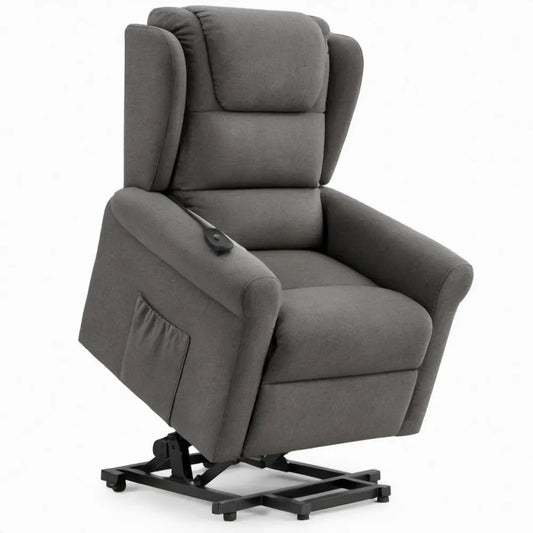 Elektrische verstelbare sta-opfauteuil donkergrijs/zwart polyester 85 x 90 x 108 cm