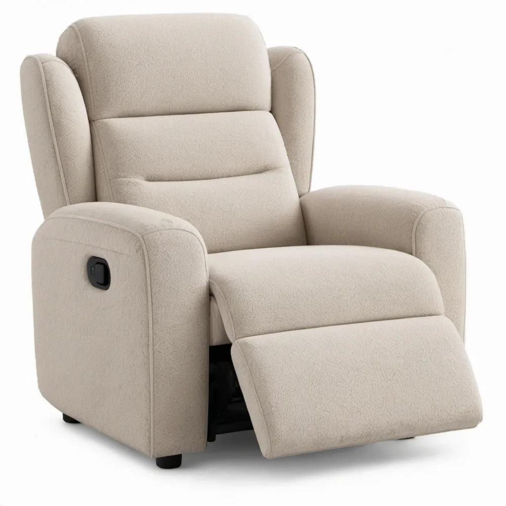 Handmatig verstelbare relaxfauteuil met voetensteun, crèmekleurig polyester bouclé, 92 x 95 x 102 cm