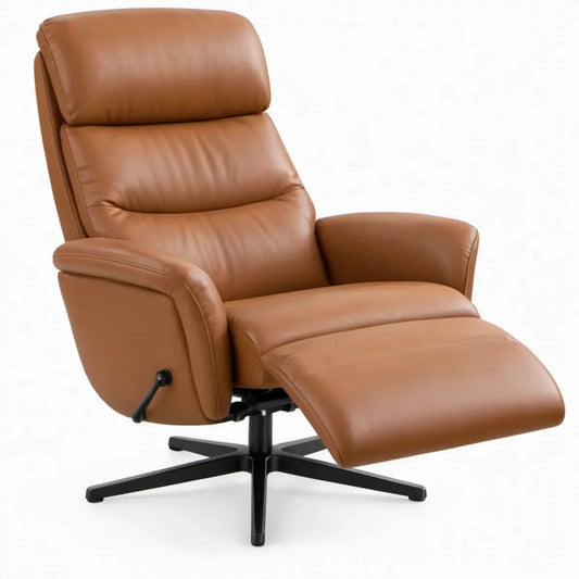 Handmatig verstelbare relaxfauteuil met voetensteun in cognacbruin PU-kunstleer, 78 x 92-160 x 106 cm
